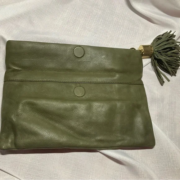 India Hicks Sage Leather Clutch with Tassel - Picture 5 of 5